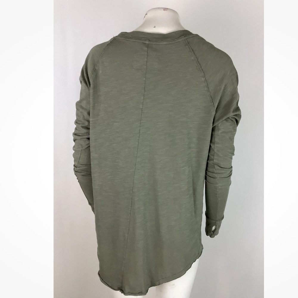 We The Free Sz XS 100% Cotton Arden Long Sleeve Oversized Tee In Army Green - Picture 5 of 8
